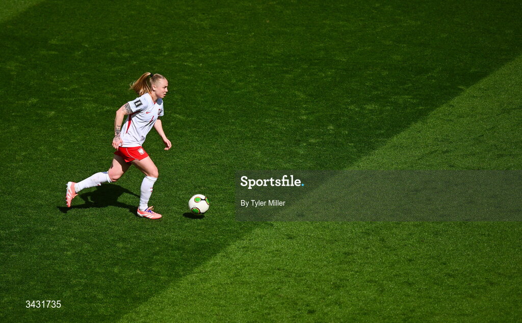 18 April 2026; Paulina Dudek of Poland during the 2027 FIFA Women’s World Cup Qualifier match between Republic of Ireland and Poland at the Aviva Stadium in Dublin. Photo by Tyler Miller/Sportsfile