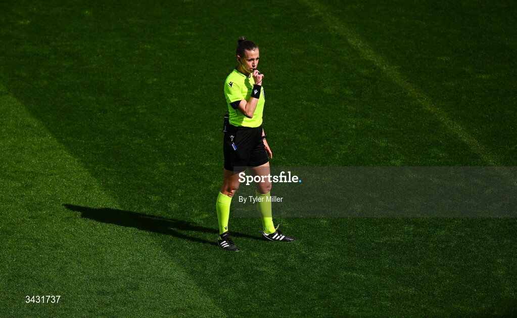 18 April 2026; Referee Aleksandra Cesen during the 2027 FIFA Women’s World Cup Qualifier match between Republic of Ireland and Poland at the Aviva Stadium in Dublin. Photo by Tyler Miller/Sportsfile