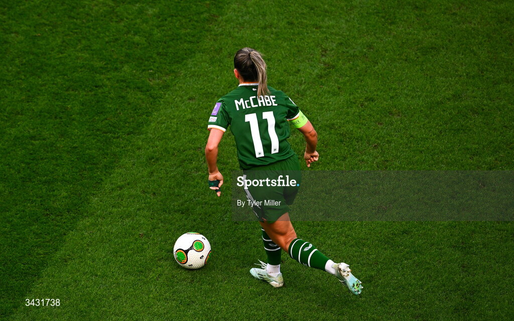 18 April 2026; Katie McCabe of Republic of Ireland during the 2027 FIFA Women’s World Cup Qualifier match between Republic of Ireland and Poland at the Aviva Stadium in Dublin. Photo by Tyler Miller/Sportsfile