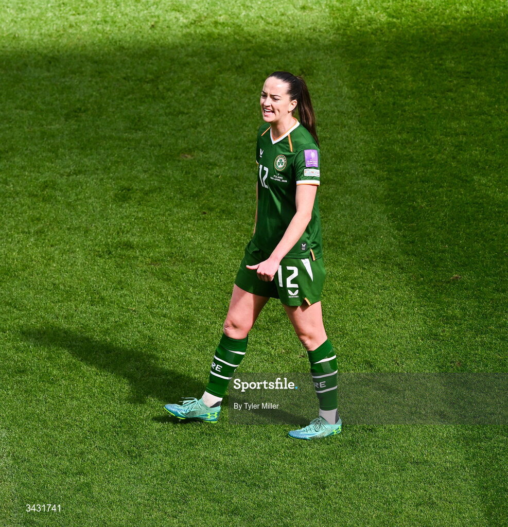 18 April 2026; Anna Patten of Republic of Ireland during the 2027 FIFA Women’s World Cup Qualifier match between Republic of Ireland and Poland at the Aviva Stadium in Dublin. Photo by Tyler Miller/Sportsfile