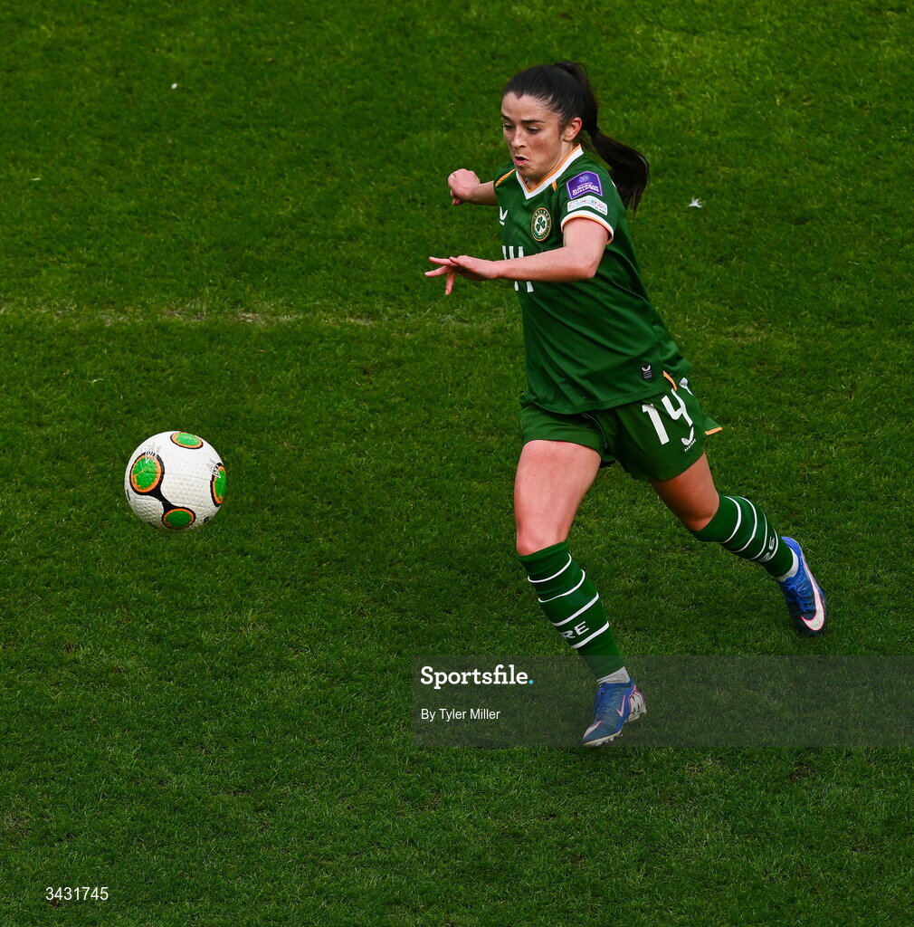 18 April 2026; Marissa Sheva of Republic of Ireland during the 2027 FIFA Women’s World Cup Qualifier match between Republic of Ireland and Poland at the Aviva Stadium in Dublin. Photo by Tyler Miller/Sportsfile