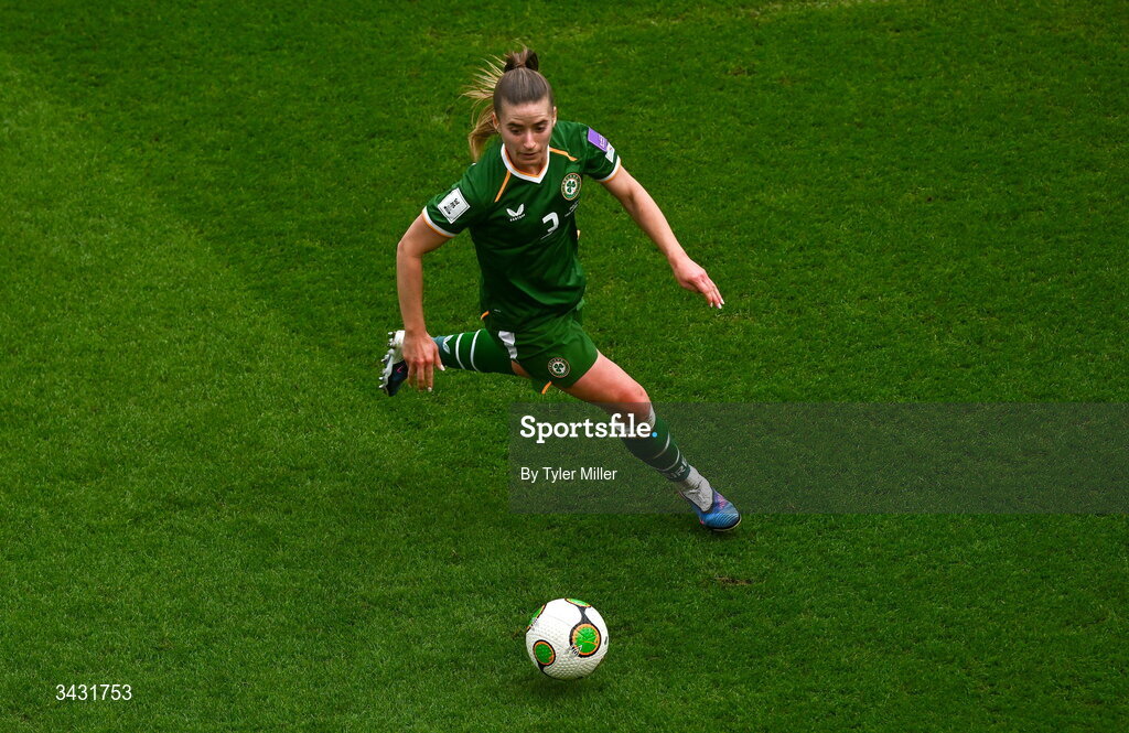 18 April 2026; Chloe Mustaki of Republic of Ireland during the 2027 FIFA Women’s World Cup Qualifier match between Republic of Ireland and Poland at the Aviva Stadium in Dublin. Photo by Tyler Miller/Sportsfile