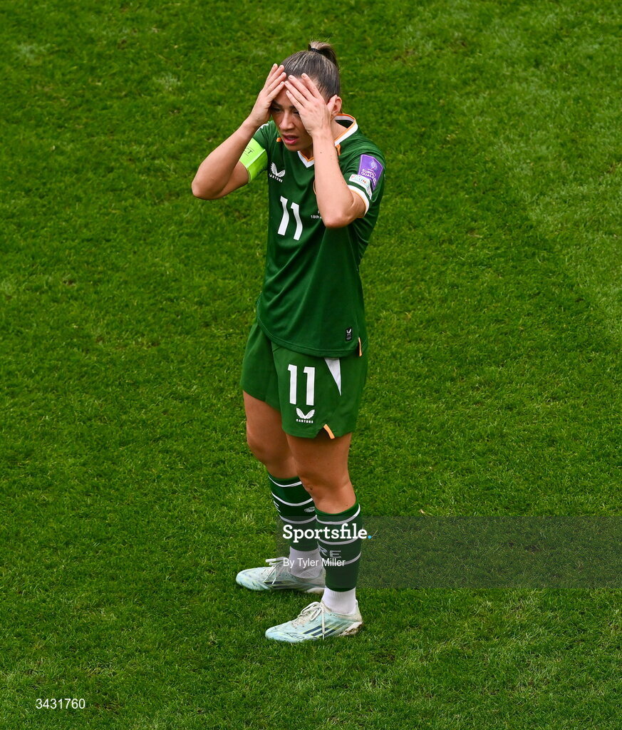 18 April 2026; Katie McCabe of Republic of Ireland during the 2027 FIFA Women’s World Cup Qualifier match between Republic of Ireland and Poland at the Aviva Stadium in Dublin. Photo by Tyler Miller/Sportsfile