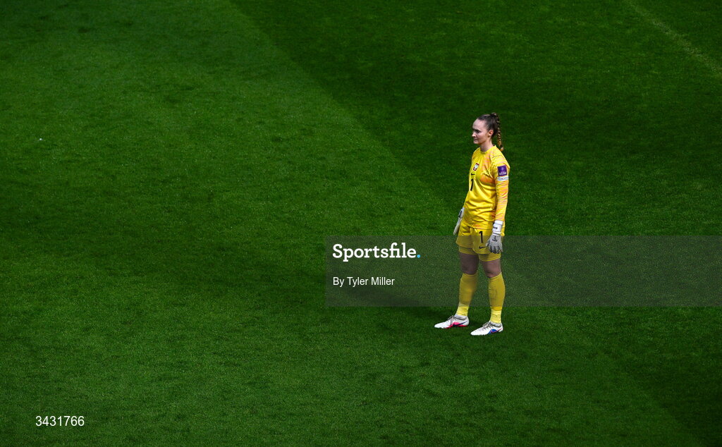18 April 2026; Poland goalkeeper Kinga Szemik during the 2027 FIFA Women’s World Cup Qualifier match between Republic of Ireland and Poland at the Aviva Stadium in Dublin. Photo by Tyler Miller/Sportsfile