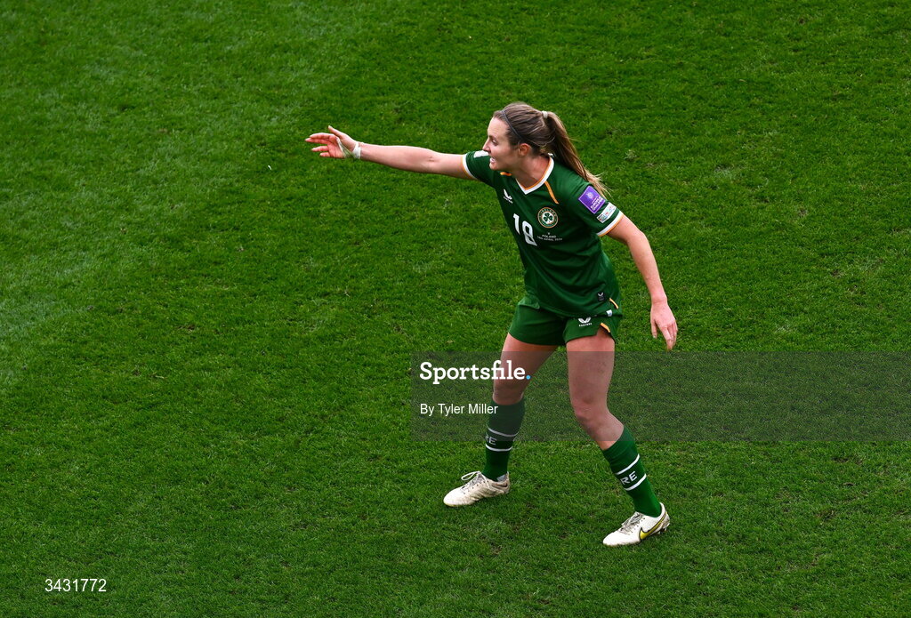 18 April 2026; Kyra Carusa of Republic of Ireland during the 2027 FIFA Women’s World Cup Qualifier match between Republic of Ireland and Poland at the Aviva Stadium in Dublin. Photo by Tyler Miller/Sportsfile