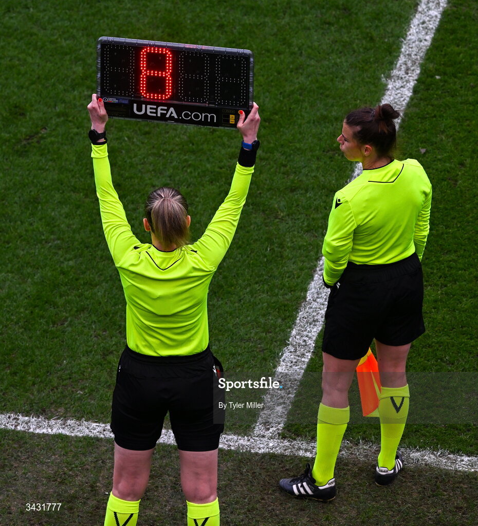 18 April 2026; Fourth official Vanja Jankovic during the 2027 FIFA Women’s World Cup Qualifier match between Republic of Ireland and Poland at the Aviva Stadium in Dublin. Photo by Tyler Miller/Sportsfile