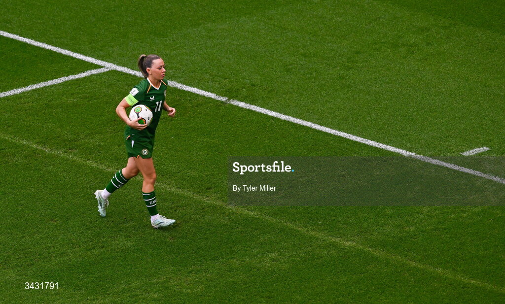 18 April 2026; Katie McCabe of Republic of Ireland during the 2027 FIFA Women’s World Cup Qualifier match between Republic of Ireland and Poland at the Aviva Stadium in Dublin. Photo by Tyler Miller/Sportsfile