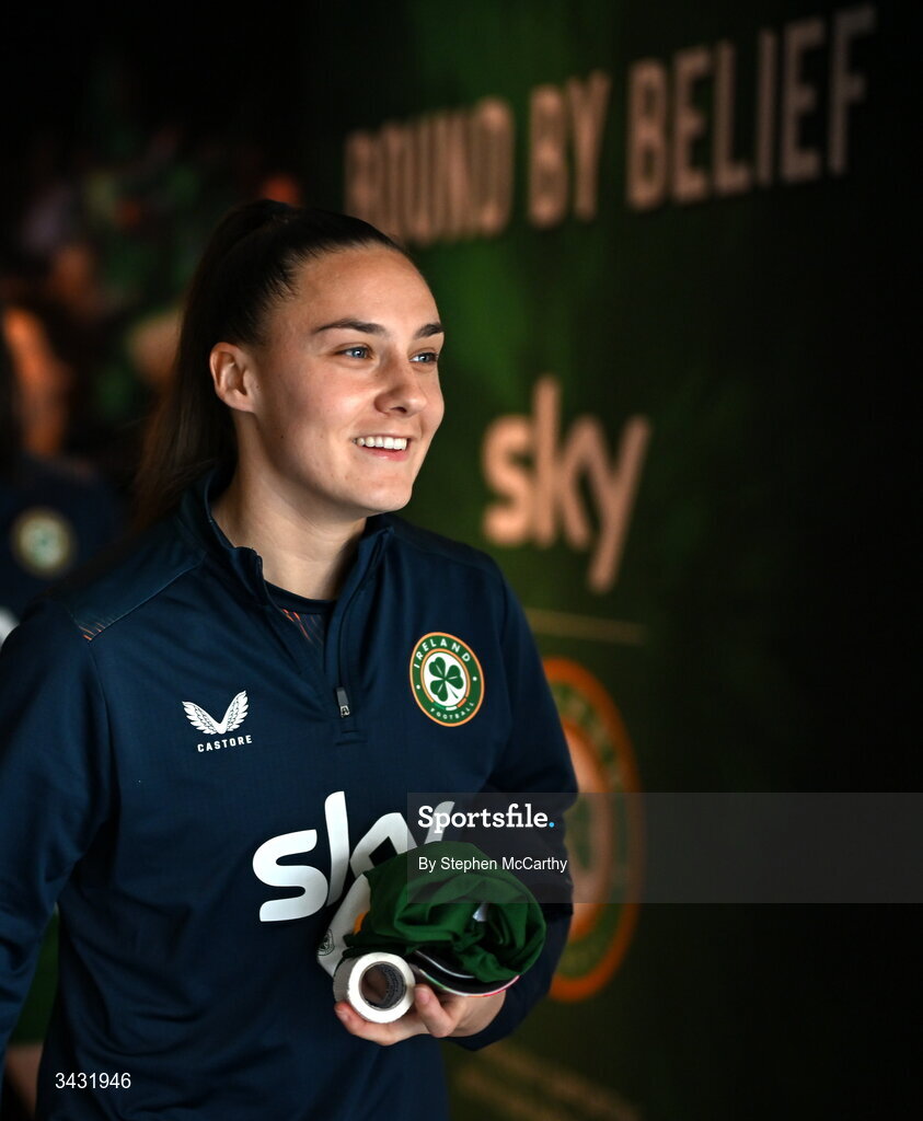 18 April 2026; Jess Ziu of Republic of Ireland before the 2027 FIFA Women’s World Cup Qualifier match between Republic of Ireland and Poland at the Aviva Stadium in Dublin. Photo by Stephen McCarthy/Sportsfile