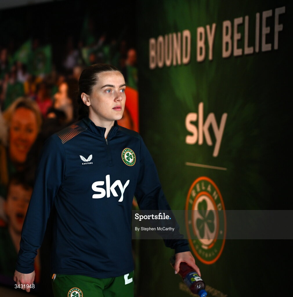 18 April 2026; Tyler Toland of Republic of Ireland before the 2027 FIFA Women’s World Cup Qualifier match between Republic of Ireland and Poland at the Aviva Stadium in Dublin. Photo by Stephen McCarthy/Sportsfile