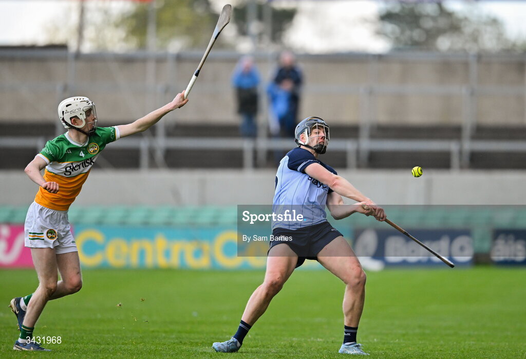 18 April 2026; Dónal Burke of Dublin in action against Brecon Kavanagh of Offaly during the Leinster GAA Senior Hurling Championship Round 1 match between Offaly and Dublin at Glenisk O'Connor Park in Tullamore, Offaly. Photo by Sam Barnes/Sportsfile
