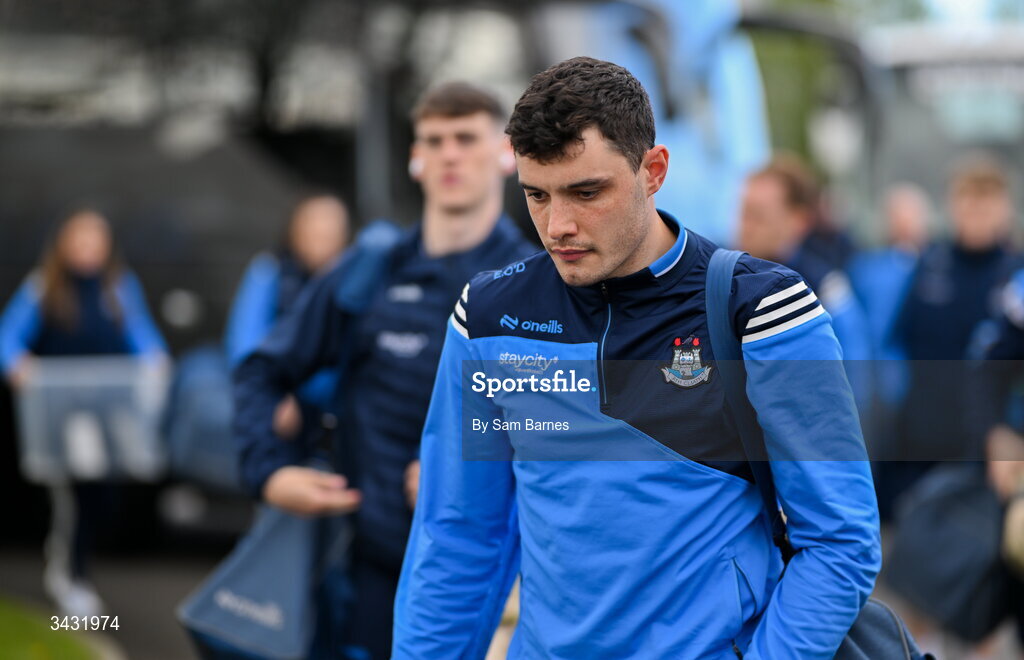 18 April 2026; Eoghan O'Donnell of Dublin arrives before the Leinster GAA Senior Hurling Championship Round 1 match between Offaly and Dublin at Glenisk O'Connor Park in Tullamore, Offaly. Photo by Sam Barnes/Sportsfile