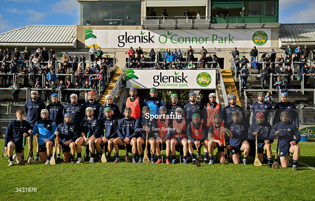 18 April 2026; The Dublin team before the Leinster GAA Senior Hurling Championship Round 1 match between Offaly and Dublin at Glenisk O'Connor Park in Tullamore, Offaly. Photo by Sam Barnes/Sportsfile