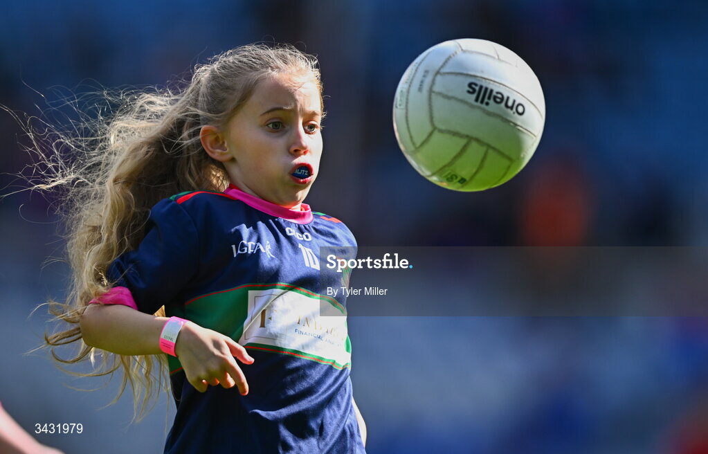 19 April 2026; Charlotte O'Hara of Mostrim, Longford, during the 2026 LGFA Under 10 Go Games Festival Day at Croke Park in Dublin. Photo by Tyler Miller/Sportsfile