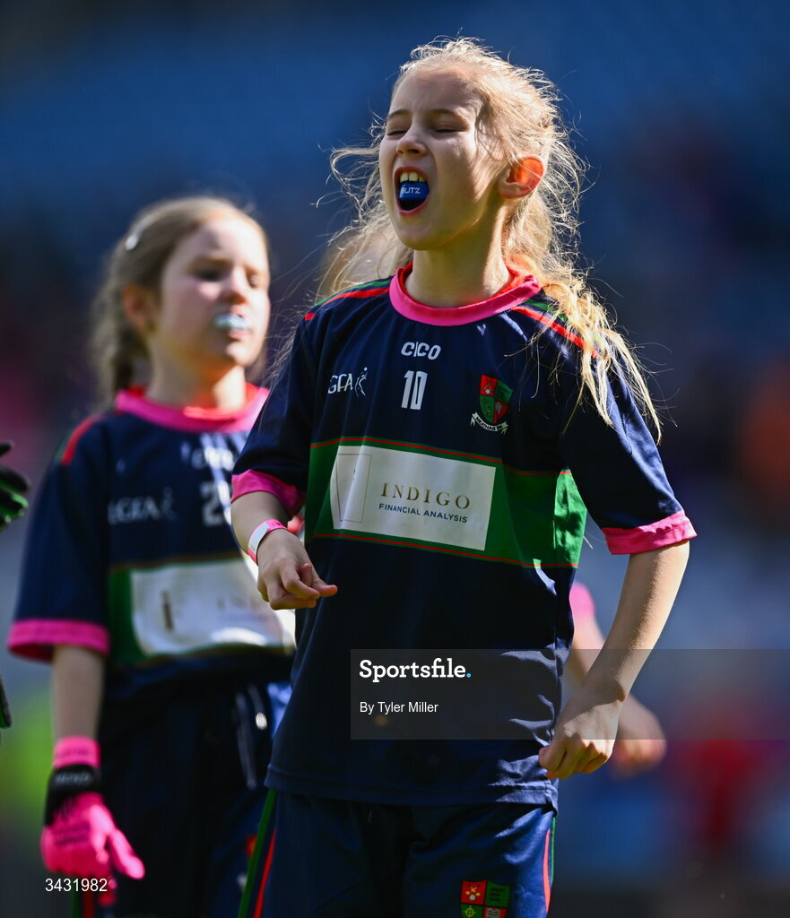 19 April 2026; Charlotte O'Hara of Mostrim, Longford, during the 2026 LGFA Under 10 Go Games Festival Day at Croke Park in Dublin. Photo by Tyler Miller/Sportsfile