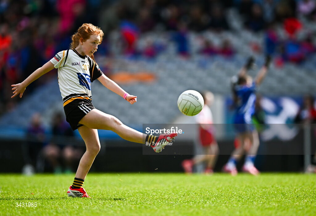 19 April 2026; Piper Lee of Ballymore, Longford, during the 2026 LGFA Under 10 Go Games Festival Day at Croke Park in Dublin. Photo by Tyler Miller/Sportsfile
