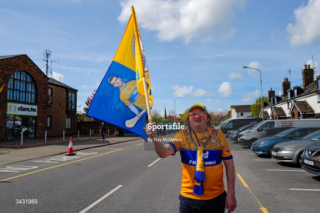 19 April 2026; A Clare supporter John Joe Costello, from Kildysart, on Francis Street before the Munster GAA Senior Hurling Championship Round 1 match between Clare and Waterford at Zimmer Biomet Páirc Chíosóg in Ennis, Clare. Photo by Ray McManus/Sportsfile