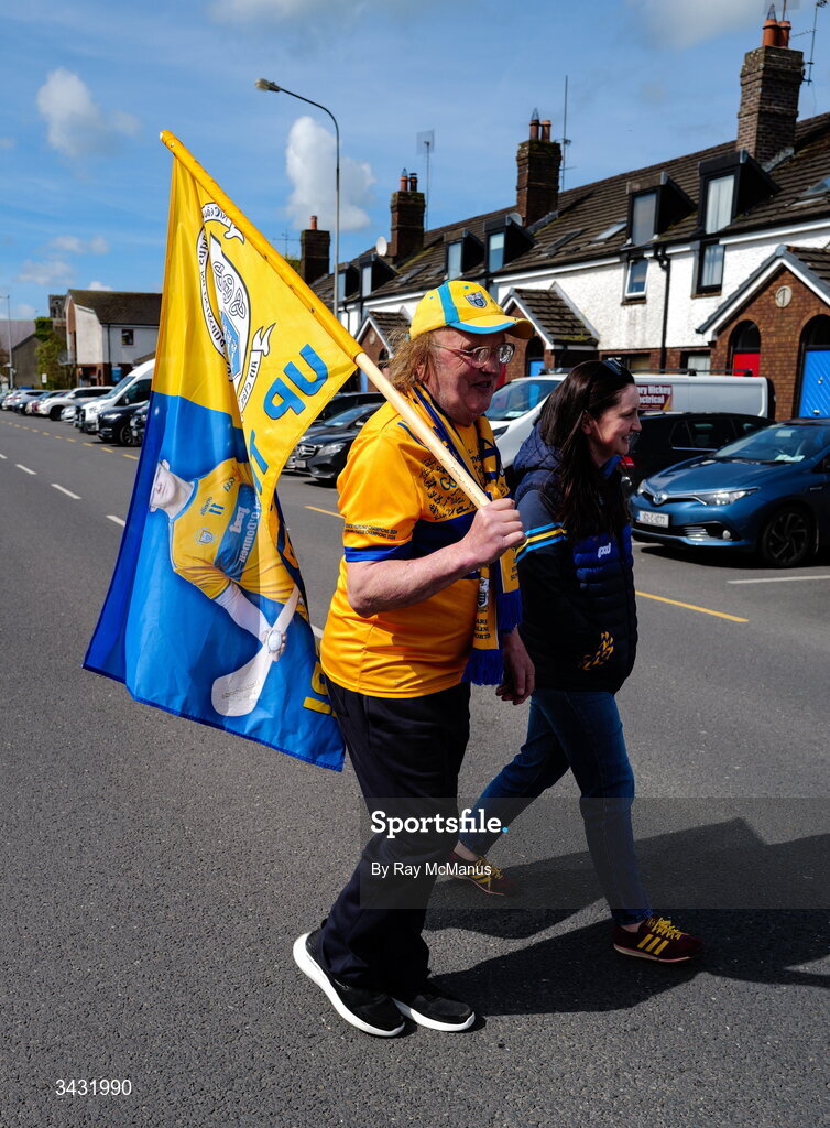 19 April 2026;S Clare supporter John Joe and Mary Costello, from Kildysart, on Francis Street before the Munster GAA Senior Hurling Championship Round 1 match between Clare and Waterford at Zimmer Biomet Páirc Chíosóg in Ennis, Clare. Photo by Ray McManus/Sportsfile