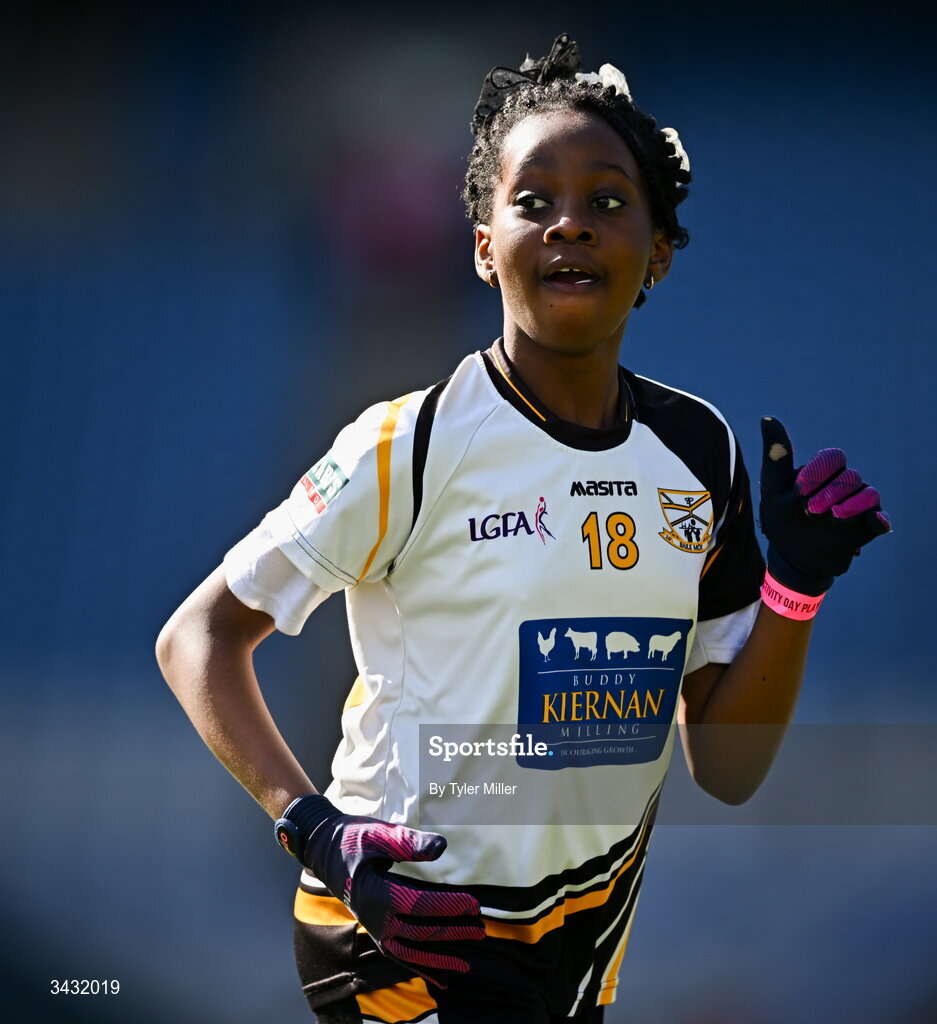 19 April 2026; Greta Ifeanyi of Ballymore, Longford, during the 2026 LGFA Under 10 Go Games Festival Day at Croke Park in Dublin. Photo by Tyler Miller/Sportsfile