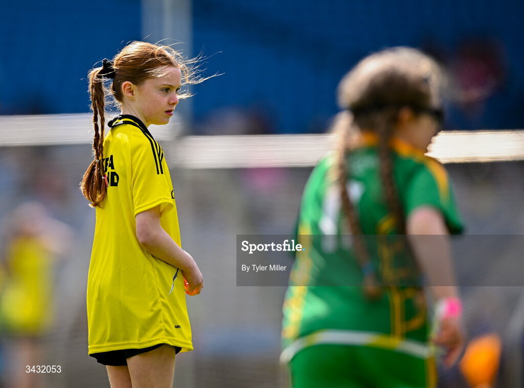 19 April 2026; A referee during the 2026 LGFA Under 10 Go Games Festival Day at Croke Park in Dublin. Photo by Tyler Miller/Sportsfile