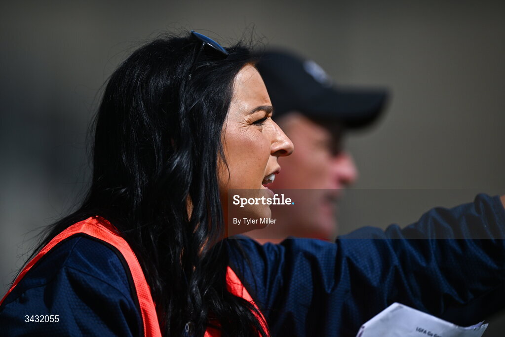19 April 2026; A coach during the 2026 LGFA Under 10 Go Games Festival Day at Croke Park in Dublin. Photo by Tyler Miller/Sportsfile