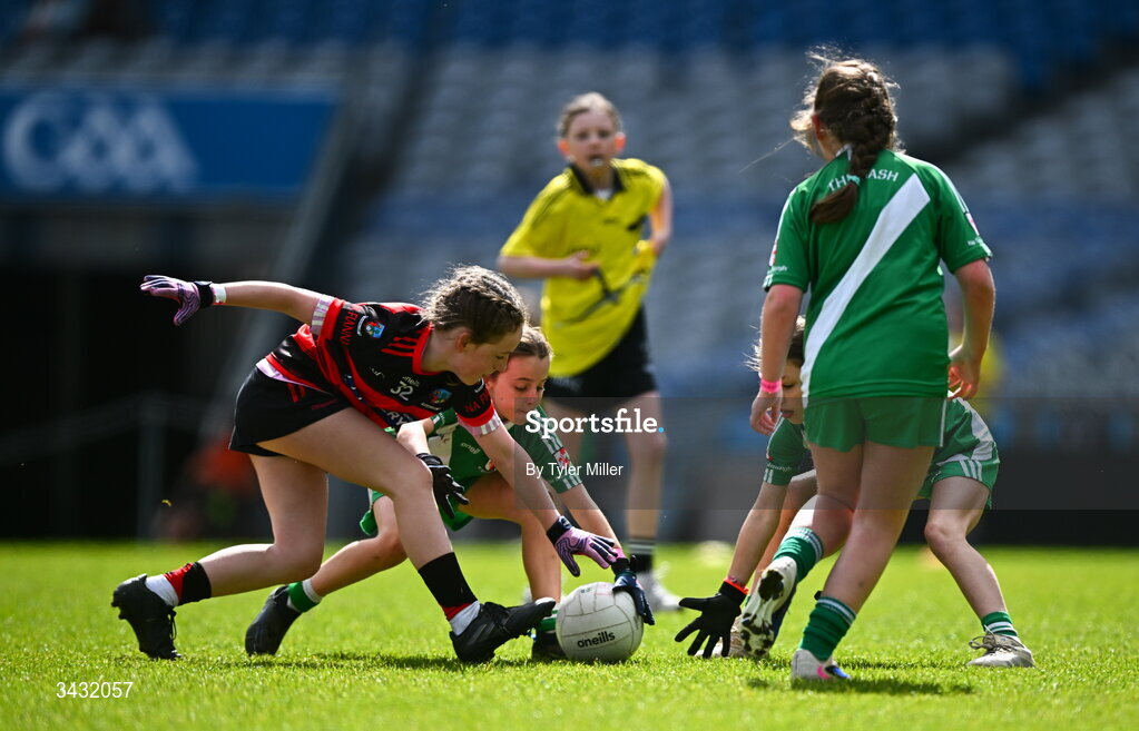 19 April 2026; Action from the 2026 LGFA Under 10 Go Games Festival Day at Croke Park in Dublin. Photo by Tyler Miller/Sportsfile