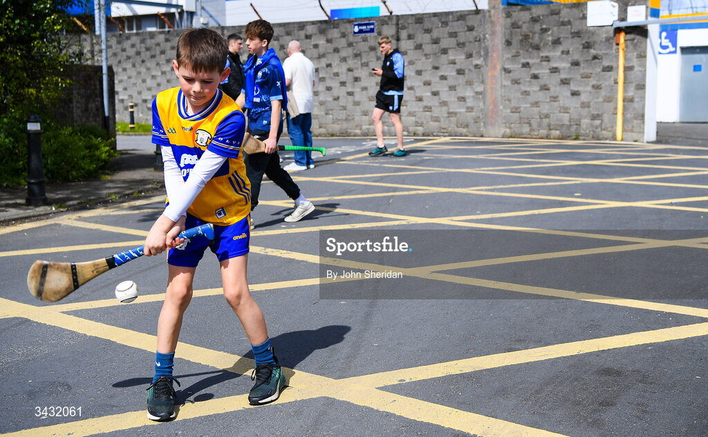 19 April 2026; Clare supporter Lewis O'Loughlin, from Corofin pucks the sliotar before the Munster GAA Senior Hurling Championship Round 1 match between Clare and Waterford at Zimmer Biomet Páirc Chíosóg in Ennis, Clare. Photo by John Sheridan/Sportsfile