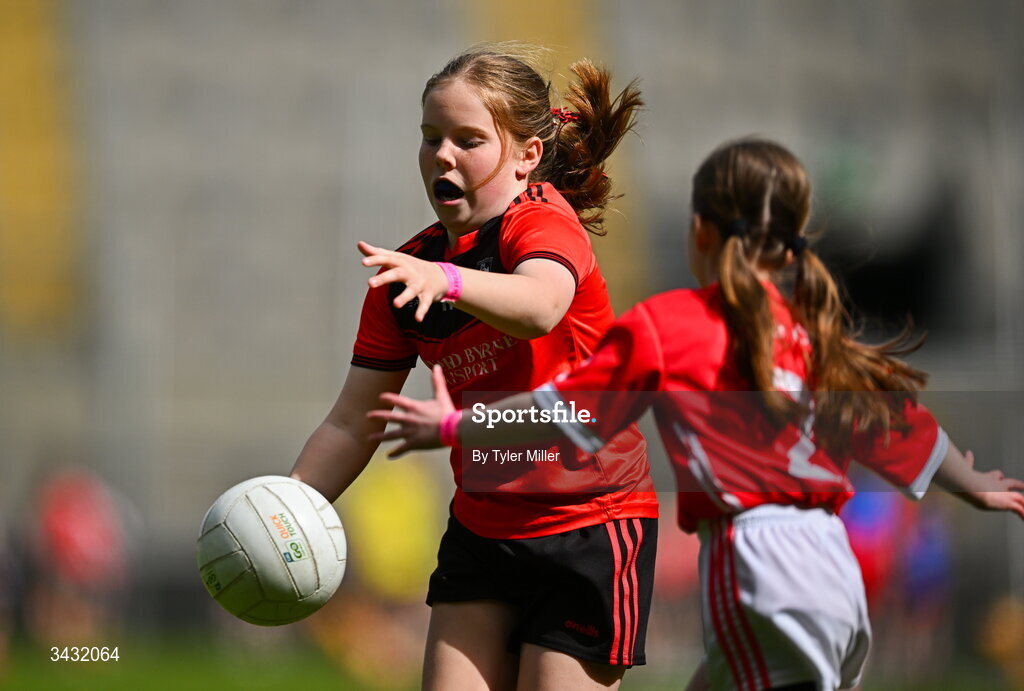 19 April 2026; Action from the 2026 LGFA Under 10 Go Games Festival Day at Croke Park in Dublin. Photo by Tyler Miller/Sportsfile