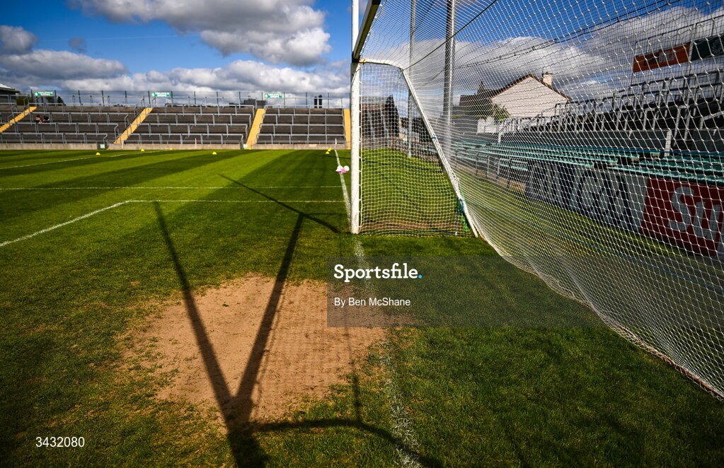 19 April 2026; A general view of the goalmouth in Glenisk O'Connor Park before the Leinster GAA Football Senior Championship quarter-final match between Meath and Westmeath at Glenisk O'Connor Park in Tullamore, Offaly. Photo by Ben McShane/Sportsfile