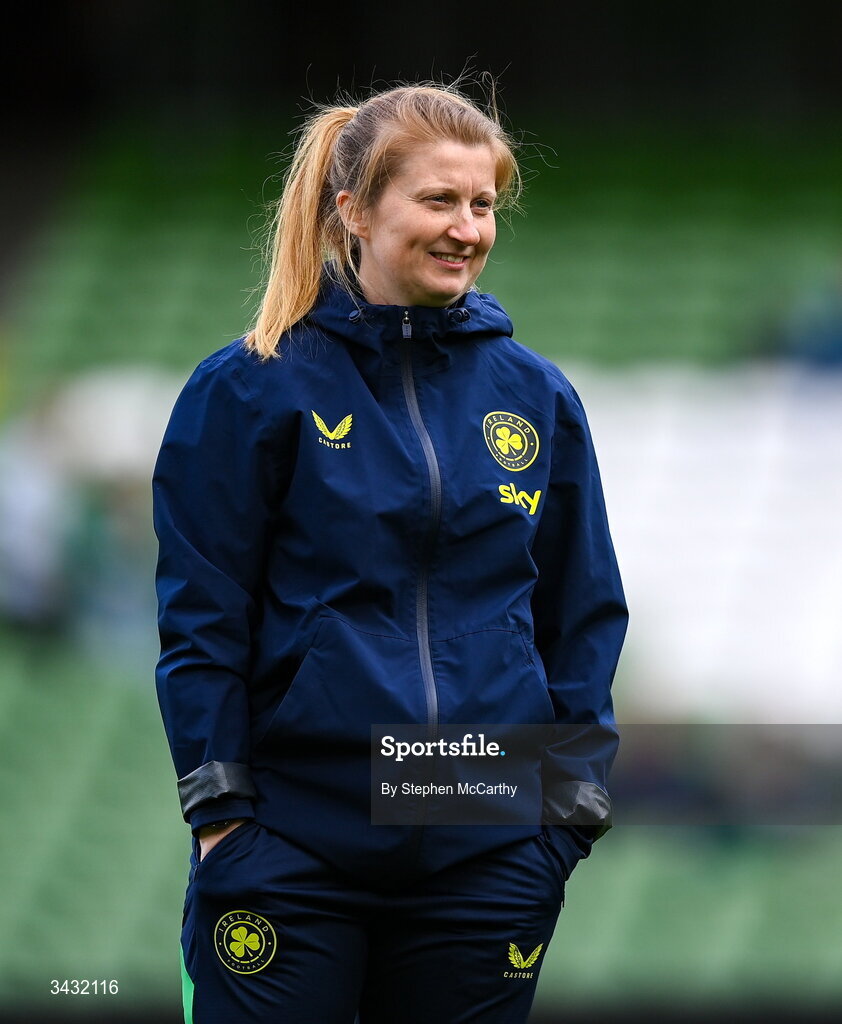 18 April 2026; Republic of Ireland performance coach Holly Pickett before the 2027 FIFA Women’s World Cup Qualifier match between Republic of Ireland and Poland at the Aviva Stadium in Dublin. Photo by Stephen McCarthy/Sportsfile