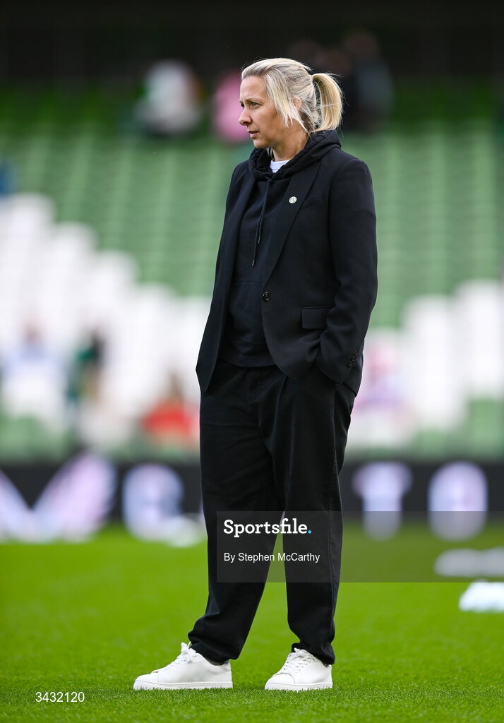 18 April 2026; Republic of Ireland head coach Carla Ward before the 2027 FIFA Women’s World Cup Qualifier match between Republic of Ireland and Poland at the Aviva Stadium in Dublin. Photo by Stephen McCarthy/Sportsfile