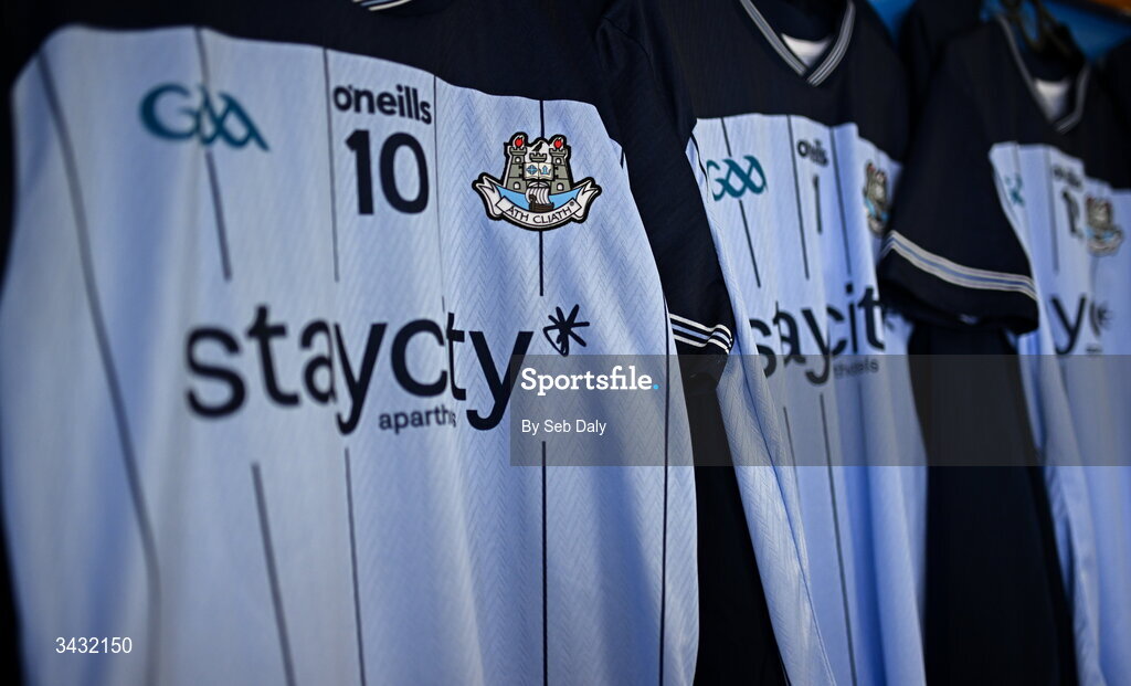 19 April 2026; The jersey of Dublin's Seán Bugler in the dressing room before the Leinster GAA Football Senior Championship quarter-final match between Wicklow and Dublin at Echelon Park in Aughrim in Wicklow. Photo by Seb Daly/Sportsfile