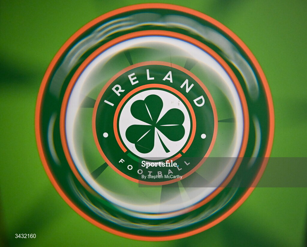 18 April 2026; EDITOR'S NOTE; This image was created using a special effects camera filter) A general view of the Republic of Ireland and Ireland Football crest in their dressing room before the 2027 FIFA Women’s World Cup Qualifier match between Republic of Ireland and Poland at the Aviva Stadium in Dublin. Photo by Stephen McCarthy/Sportsfile