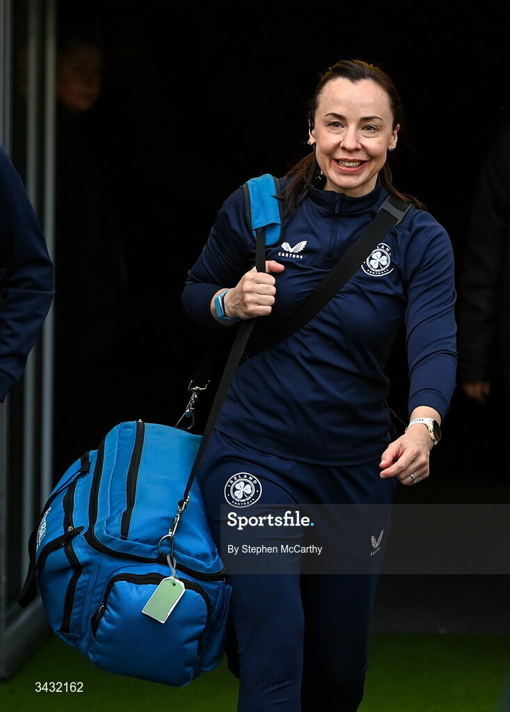 18 April 2026; Republic of Ireland physiotherapist Angela Kenneally before the 2027 FIFA Women’s World Cup Qualifier match between Republic of Ireland and Poland at the Aviva Stadium in Dublin. Photo by Stephen McCarthy/Sportsfile