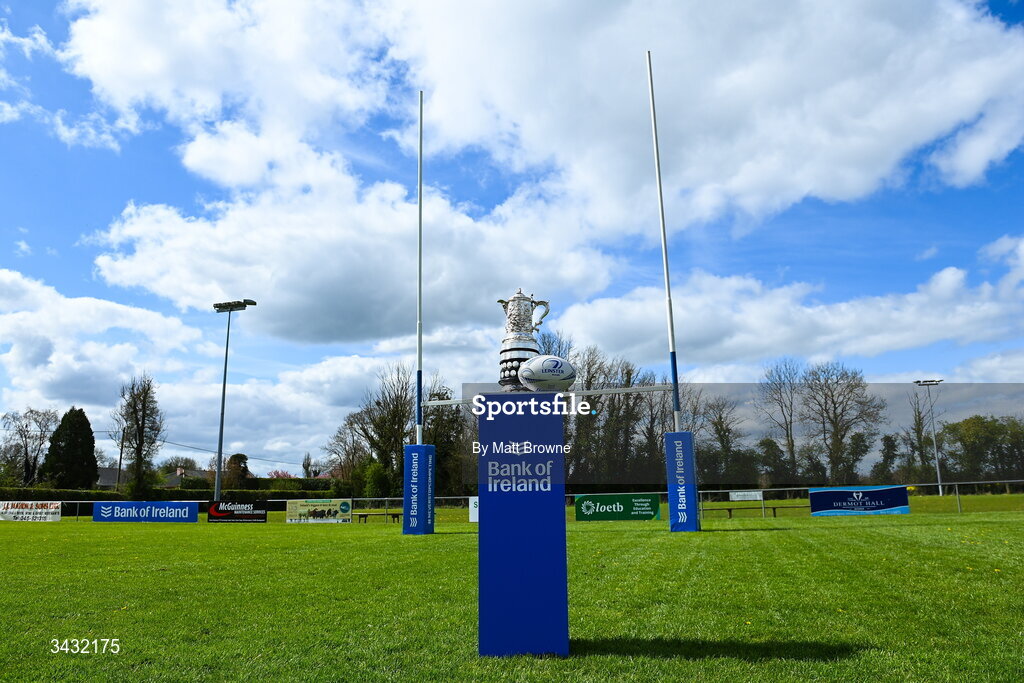 19 April 2026; The Bank of Ireland Provincial Towns Cup Trophy before the Bank of Ireland Provincial Towns Cup Final match between Athy RFC and Tullow RFC at Edenderry RFC in Edenderry, Offaly. Photo by Matt Browne/Sportsfile