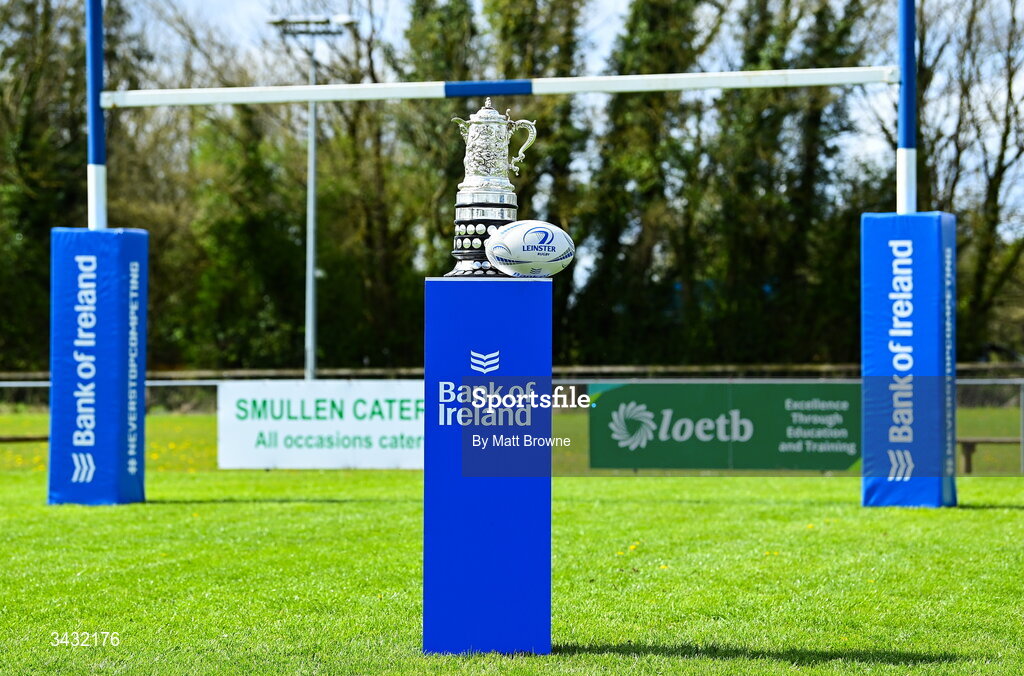 19 April 2026; The Bank of Ireland Provincial Towns Cup Trophy before the Bank of Ireland Provincial Towns Cup Final match between Athy RFC and Tullow RFC at Edenderry RFC in Edenderry, Offaly. Photo by Matt Browne/Sportsfile