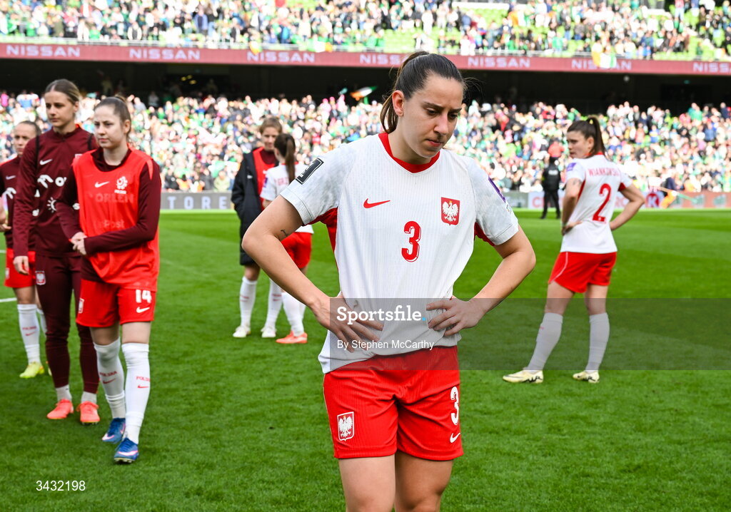 18 April 2026; Wiktoria Zieniewicz of Poland following her side's defeat in the 2027 FIFA Women’s World Cup Qualifier match between Republic of Ireland and Poland at the Aviva Stadium in Dublin. Photo by Stephen McCarthy/Sportsfile