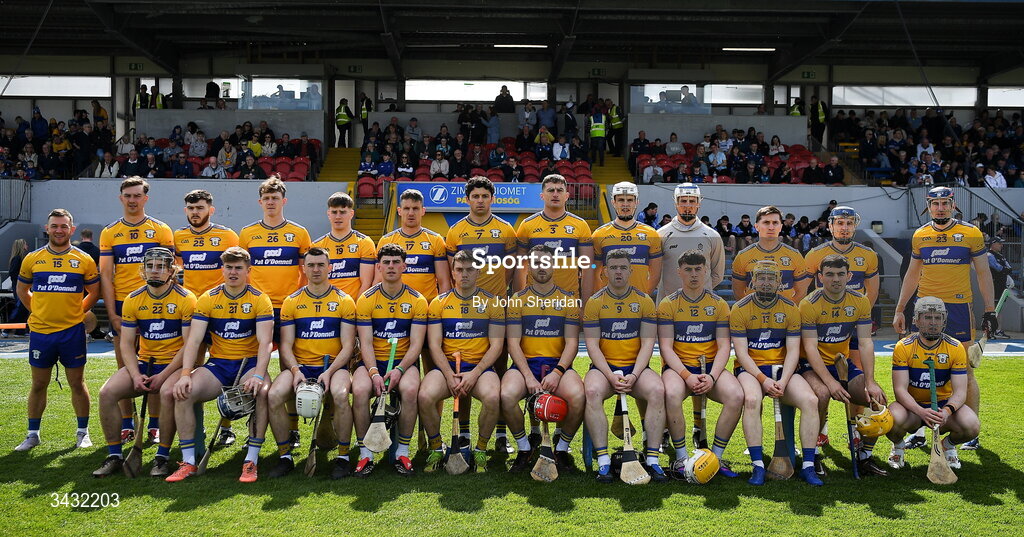 19 April 2026; The Clare team pose for the team picture before the Munster GAA Senior Hurling Championship Round 1 match between Clare and Waterford at Zimmer Biomet Páirc Chíosóg in Ennis, Clare. Photo by John Sheridan/Sportsfile