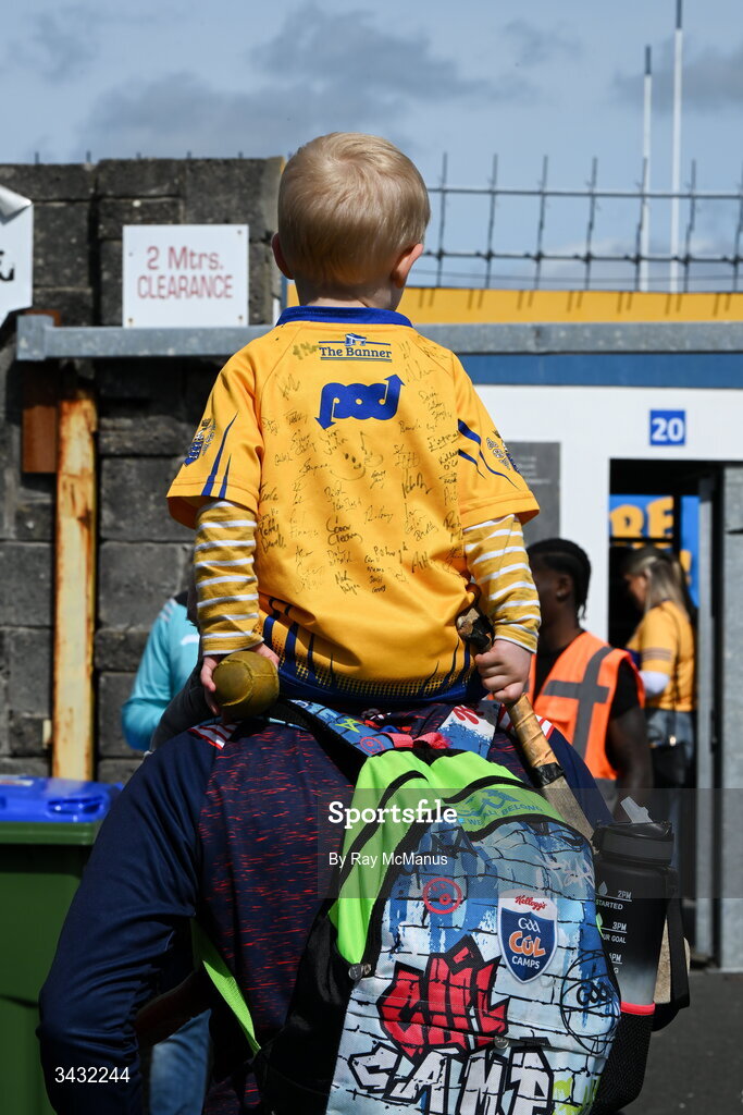 19 April 2026;  Three year old Billy Quirke, from Quin, arrives for the Munster GAA Senior Hurling Championship Round 1 match between Clare and Waterford at Zimmer Biomet Páirc Chíosóg in Ennis, Clare. Photo by Ray McManus/Sportsfile