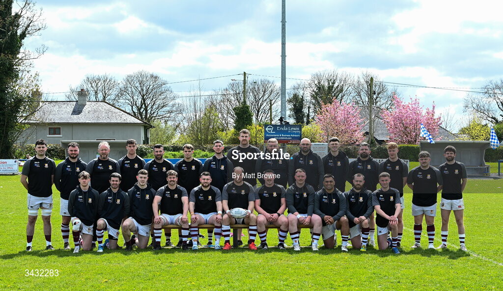 19 April 2026; The Tullow RFC squad before the Bank of Ireland Provincial Towns Cup Final match between Athy RFC and Tullow RFC at Edenderry RFC in Edenderry, Offaly. Photo by Matt Browne/Sportsfile