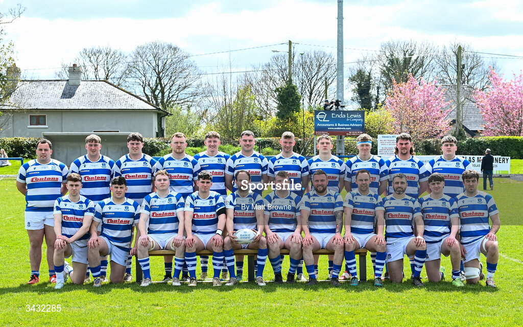 19 April 2026; The Athy RFC Squad before the Bank of Ireland Provincial Towns Cup Final match between Athy RFC and Tullow RFC at Edenderry RFC in Edenderry, Offaly. Photo by Matt Browne/Sportsfile