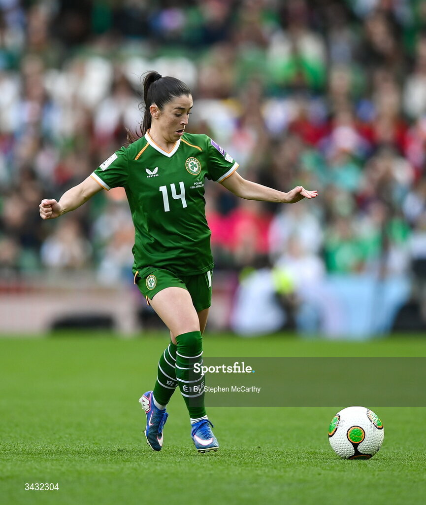 18 April 2026; Marissa Sheva of Republic of Ireland during the 2027 FIFA Women’s World Cup Qualifier match between Republic of Ireland and Poland at the Aviva Stadium in Dublin. Photo by Stephen McCarthy/Sportsfile