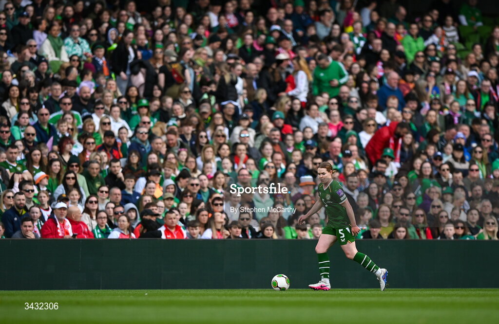 18 April 2026; Aoife Mannion of Republic of Ireland during the 2027 FIFA Women’s World Cup Qualifier match between Republic of Ireland and Poland at the Aviva Stadium in Dublin. Photo by Stephen McCarthy/Sportsfile