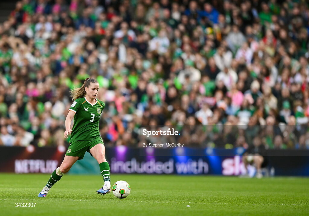 18 April 2026; Chloe Mustaki of Republic of Ireland during the 2027 FIFA Women’s World Cup Qualifier match between Republic of Ireland and Poland at the Aviva Stadium in Dublin. Photo by Stephen McCarthy/Sportsfile