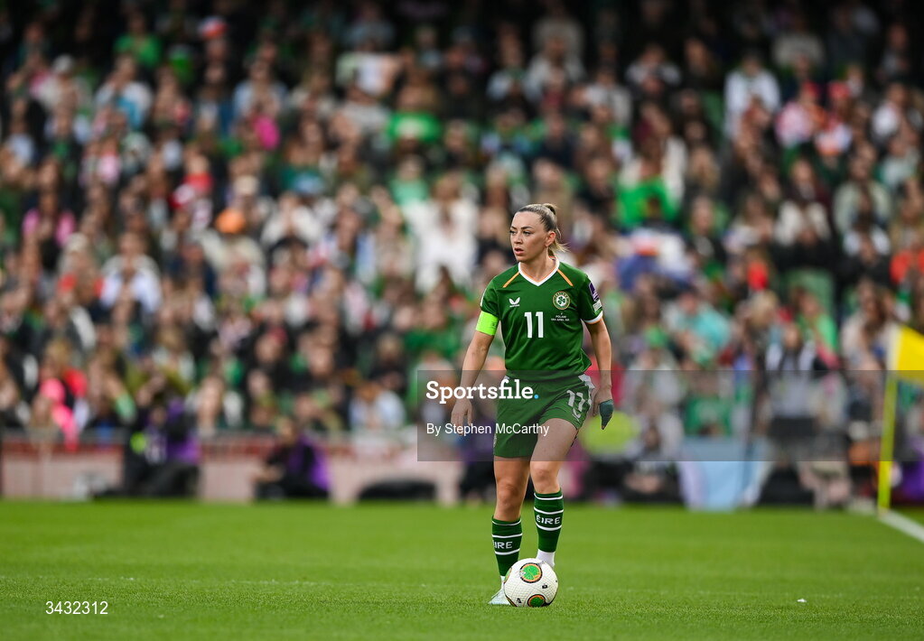 18 April 2026; Katie McCabe of Republic of Ireland during the 2027 FIFA Women’s World Cup Qualifier match between Republic of Ireland and Poland at the Aviva Stadium in Dublin. Photo by Stephen McCarthy/Sportsfile