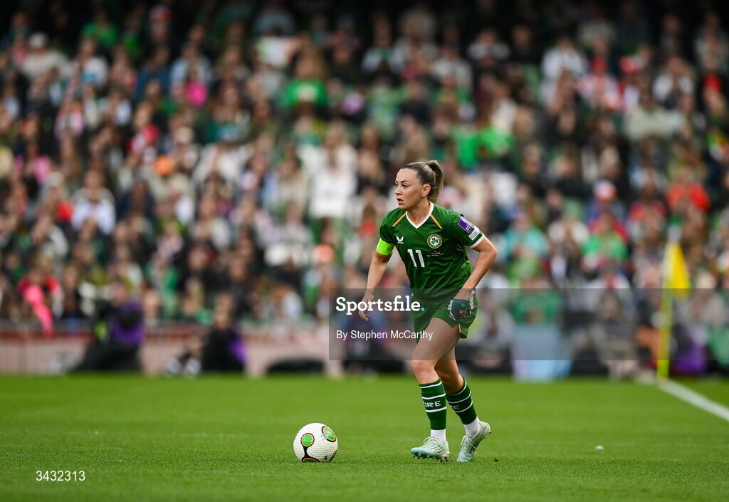 18 April 2026; Katie McCabe of Republic of Ireland during the 2027 FIFA Women’s World Cup Qualifier match between Republic of Ireland and Poland at the Aviva Stadium in Dublin. Photo by Stephen McCarthy/Sportsfile