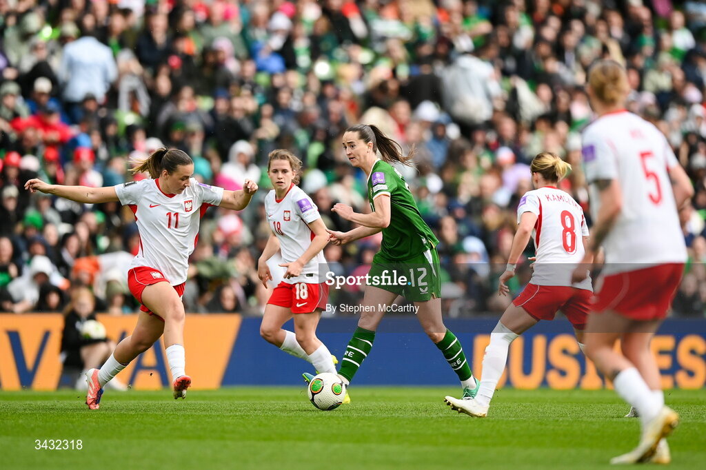 18 April 2026; Anna Patten of Republic of Ireland during the 2027 FIFA Women’s World Cup Qualifier match between Republic of Ireland and Poland at the Aviva Stadium in Dublin. Photo by Stephen McCarthy/Sportsfile