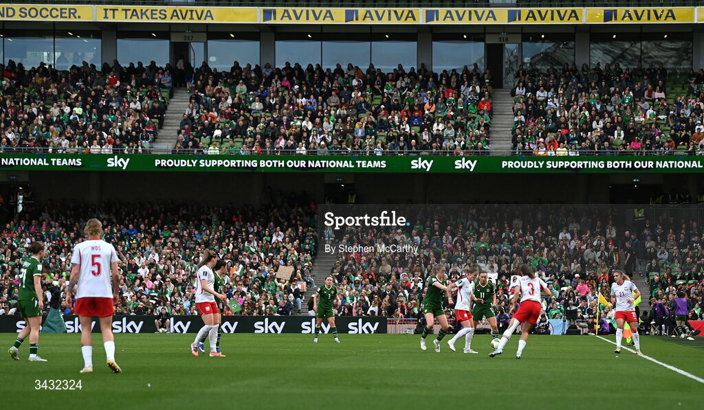 18 April 2026; A general view during the 2027 FIFA Women’s World Cup Qualifier match between Republic of Ireland and Poland at the Aviva Stadium in Dublin. Photo by Stephen McCarthy/Sportsfile