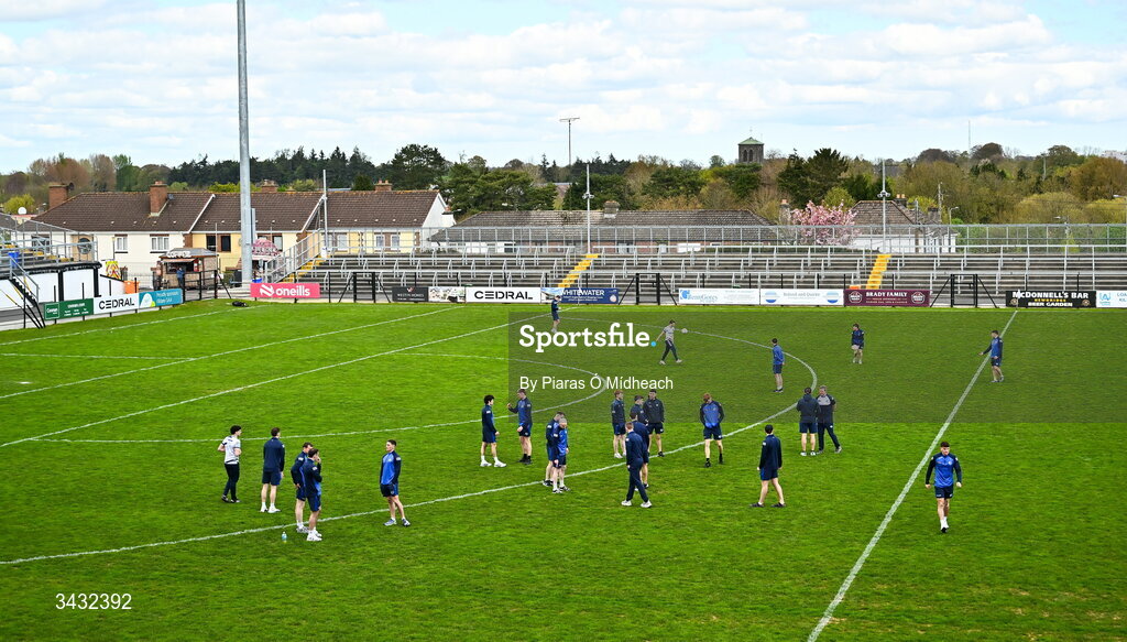 19 April 2026; Laois players walk the pitch before the Leinster GAA Football Senior Championship quarter-final match between Kildare and Laois at Cedral St Conleths Park in Newbridge, Kildare. Photo by Piaras Ó Mídheach/Sportsfile