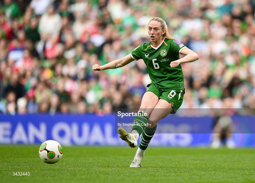 18 April 2026; Megan Connolly of Republic of Ireland during the 2027 FIFA Women’s World Cup Qualifier match between Republic of Ireland and Poland at the Aviva Stadium in Dublin. Photo by Stephen McCarthy/Sportsfile