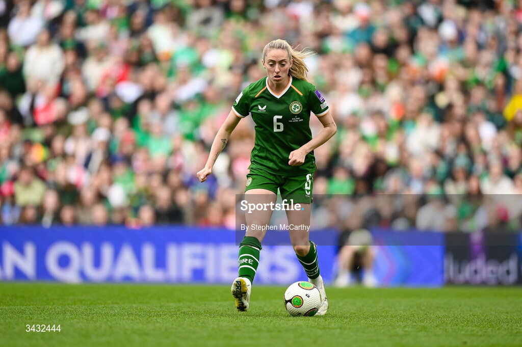 18 April 2026; Megan Connolly of Republic of Ireland during the 2027 FIFA Women’s World Cup Qualifier match between Republic of Ireland and Poland at the Aviva Stadium in Dublin. Photo by Stephen McCarthy/Sportsfile